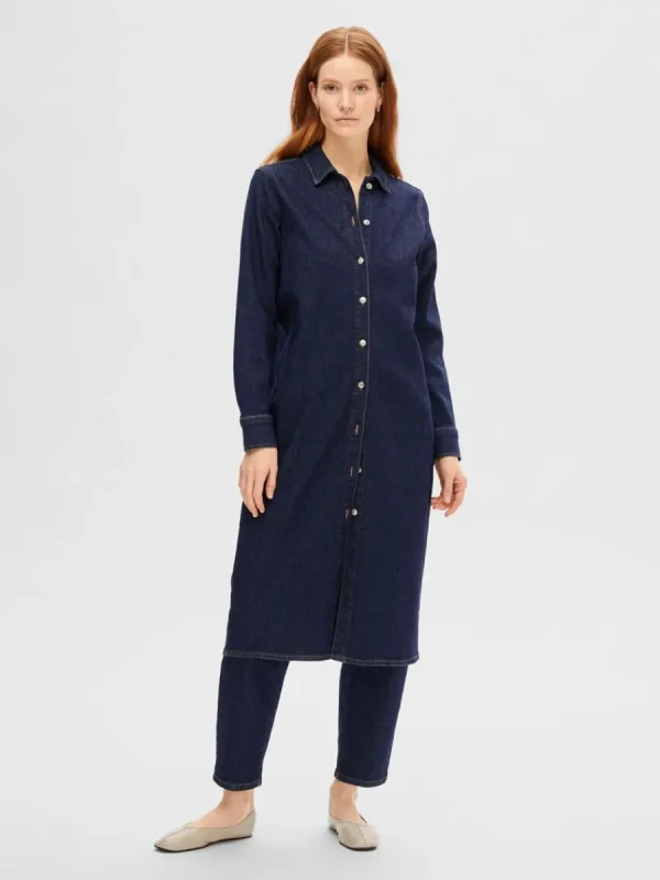 SELECTED MÖRKBLÅ DENIM MIDIKLÄNNING Blue Best