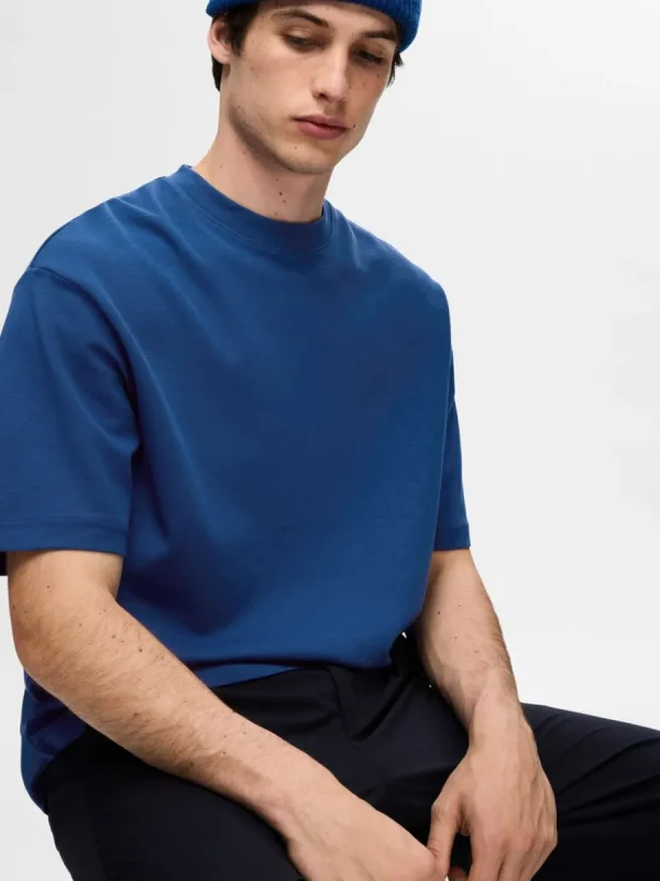 SELECTED OVERSIZE KORTA ÄRMAR T-SHIRT Blue Sale