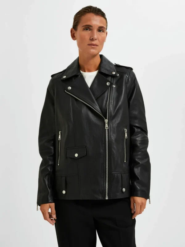 SELECTED OVERSIZE LÄDERJACKA Black Best