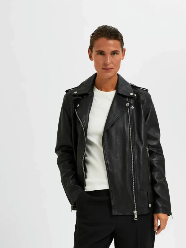 SELECTED OVERSIZE LÄDERJACKA Black Best