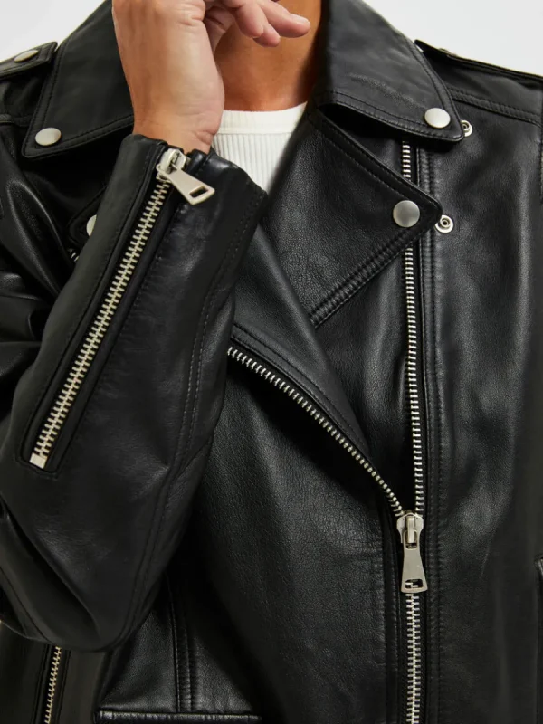 SELECTED OVERSIZE LÄDERJACKA Black Best