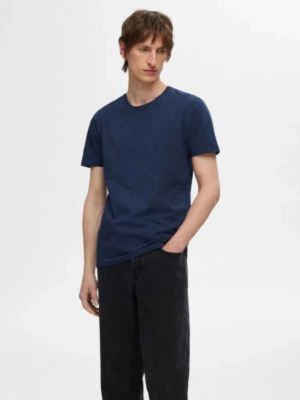 SELECTED 3-PACK BOMULL T-SHIRT Blue Discount