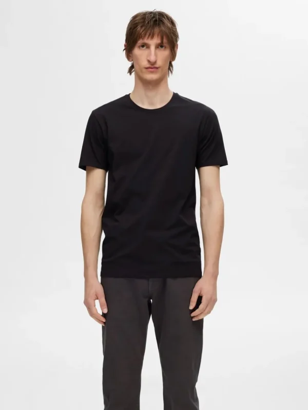 SELECTED 3-PACK BOMULL T-SHIRT Black Cheap