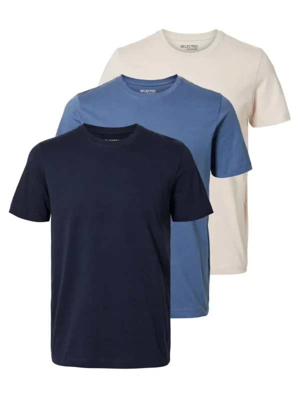 SELECTED 3-PACK BOMULL T-SHIRT Blue Outlet
