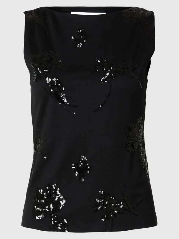 SELECTED PALJETTPRYDD ÄRMLÖS TOPP Black Discount