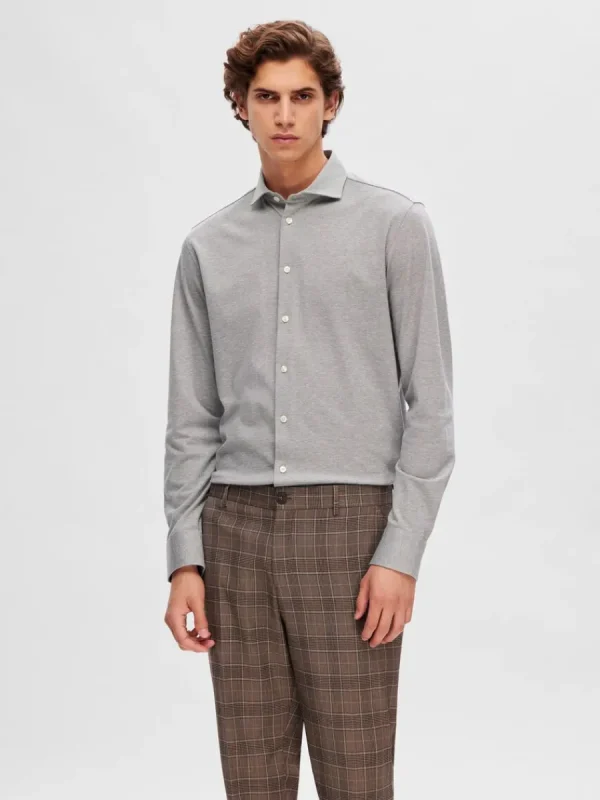 SELECTED PIKÉ LÅNGÄRMAD SKJORTA Grey Discount