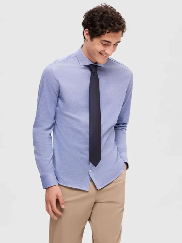 SELECTED PIKÉ LÅNGÄRMAD SKJORTA Blue Store