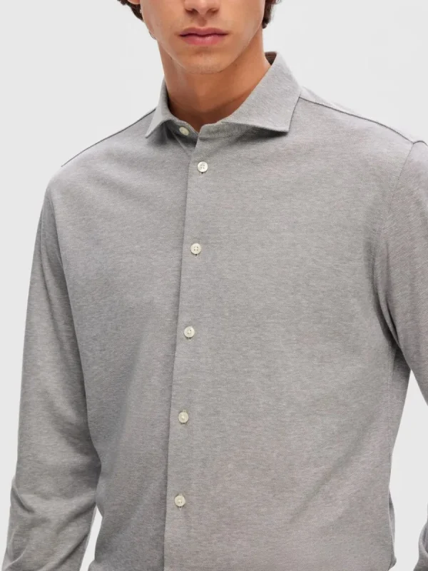 SELECTED PIKÉ LÅNGÄRMAD SKJORTA Grey Discount