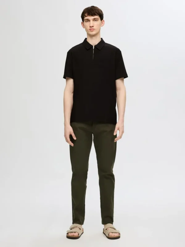 SELECTED PLISSÉ OCH HALVLÅNGT BLIXTLÅS PIKÉTRÖJA Black Cheap