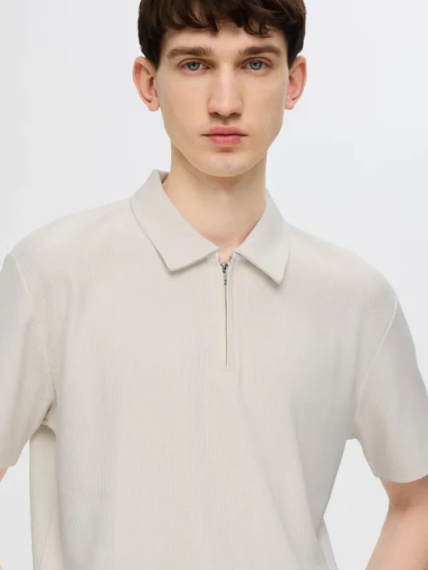 SELECTED PLISSÉ OCH HALVLÅNGT BLIXTLÅS PIKÉTRÖJA Beige Fashion