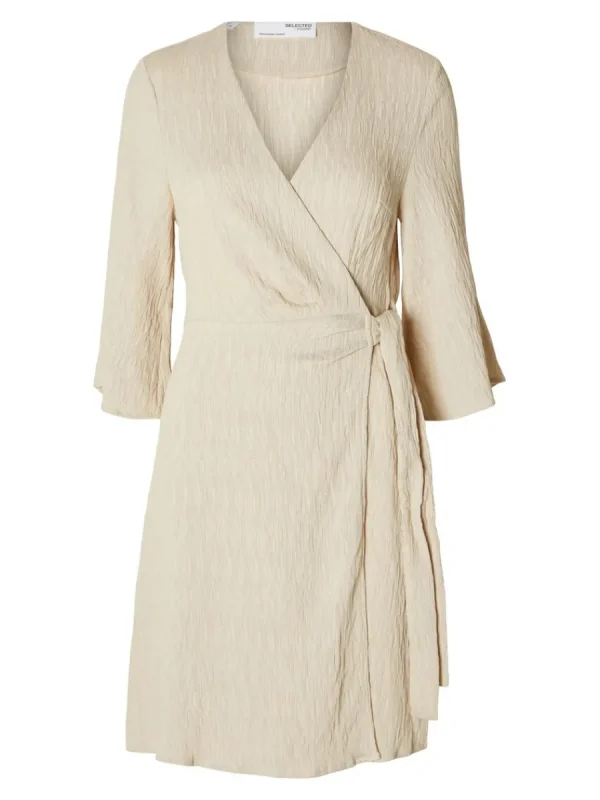 SELECTED PLISSÉ OMLOTTKLÄNNING Beige New