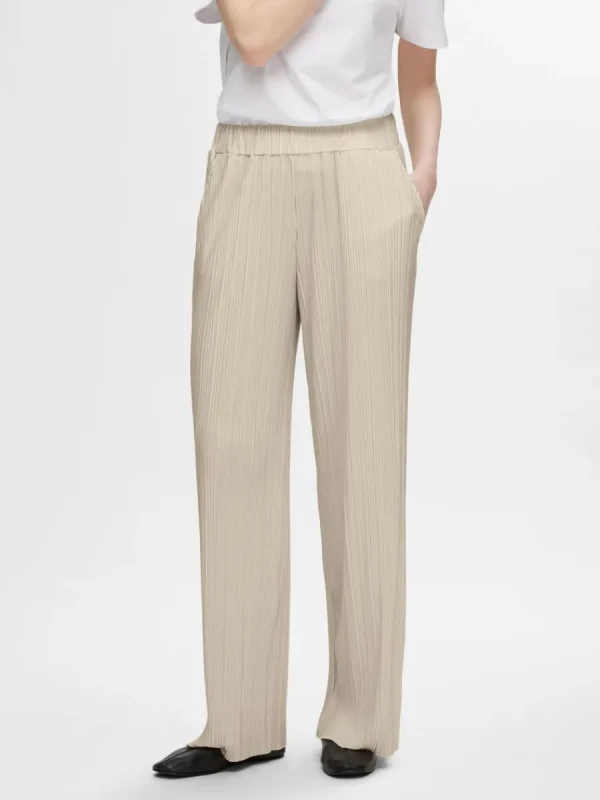 SELECTED PLISSERAD MED HÖG MIDJA BYXOR Beige Shop