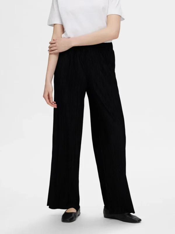SELECTED PLISSERAD MED HÖG MIDJA BYXOR Black Flash Sale
