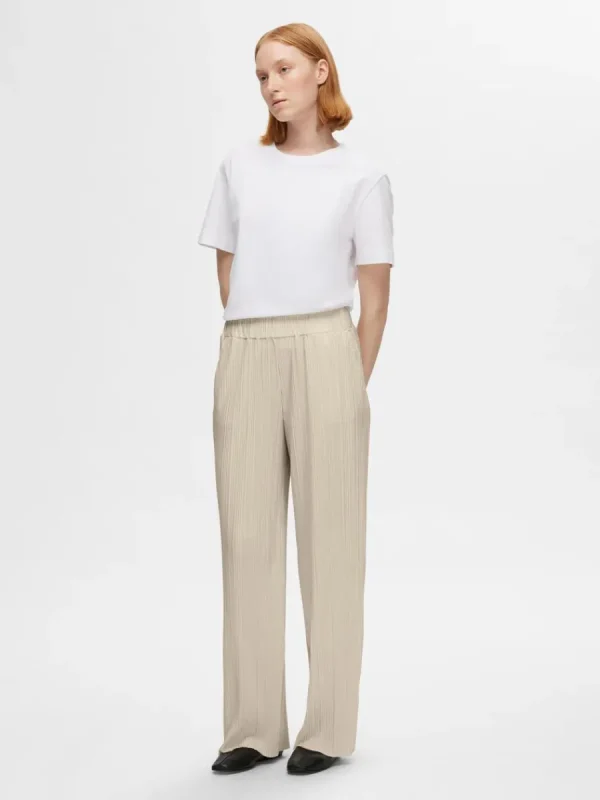 SELECTED PLISSERAD MED HÖG MIDJA BYXOR Beige Shop