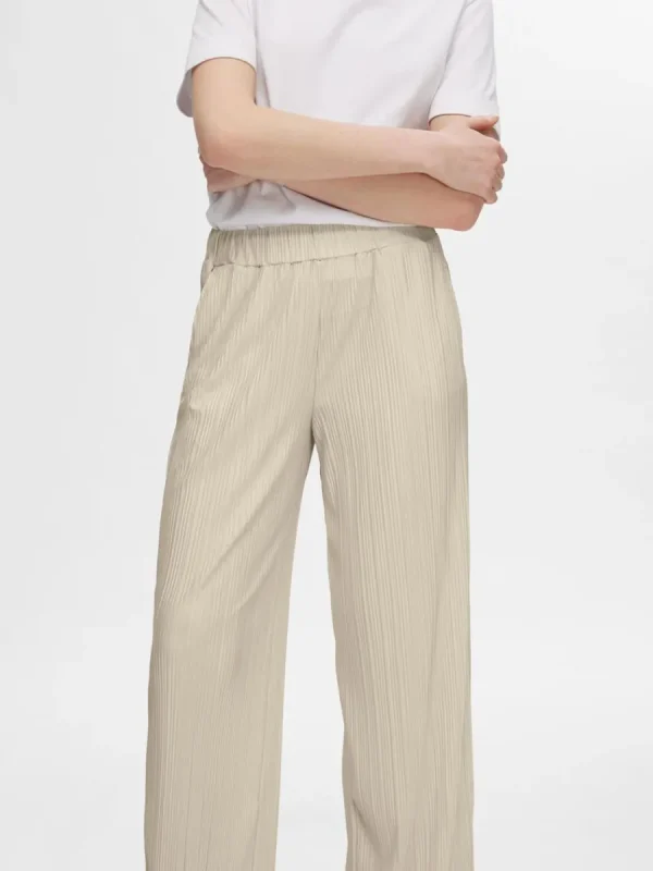 SELECTED PLISSERAD MED HÖG MIDJA BYXOR Beige Shop