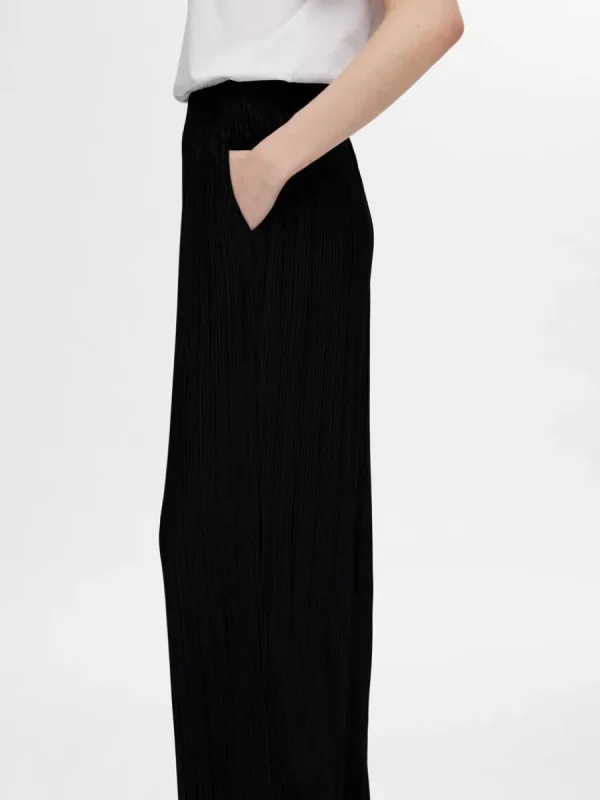 SELECTED PLISSERAD MED HÖG MIDJA BYXOR Black Flash Sale