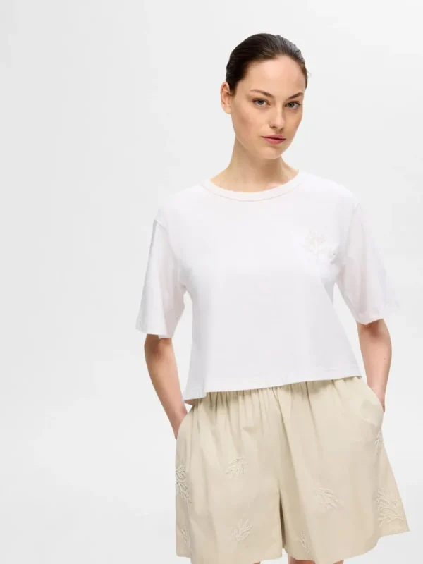 SELECTED PÄRLBRODERI T-SHIRT White Clearance