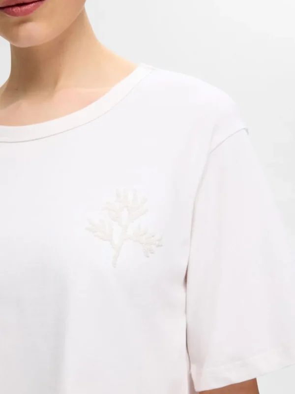 SELECTED PÄRLBRODERI T-SHIRT White Clearance