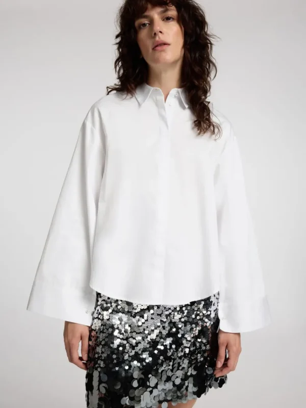 SELECTED PÄRLDETALJ CROPPAD SKJORTA White Store