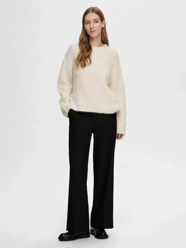 SELECTED PÄRLDETALJ TRÖJA Beige Best Sale