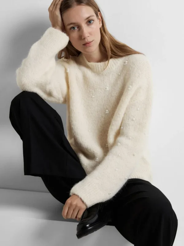 SELECTED PÄRLDETALJ TRÖJA Beige Best Sale