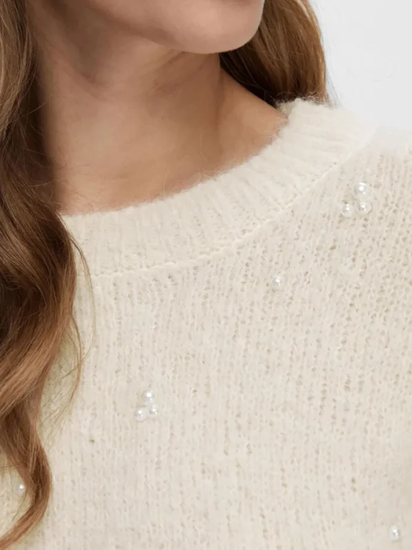 SELECTED PÄRLDETALJ TRÖJA Beige Best Sale