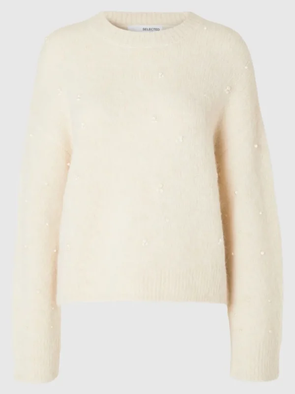 SELECTED PÄRLDETALJ TRÖJA Beige Best Sale