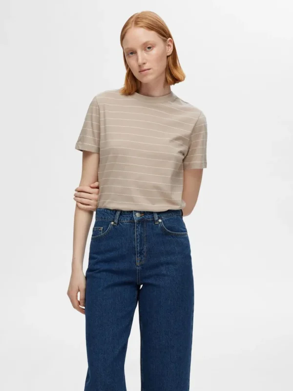SELECTED RANDIG BOMULL T-SHIRT Beige Flash Sale