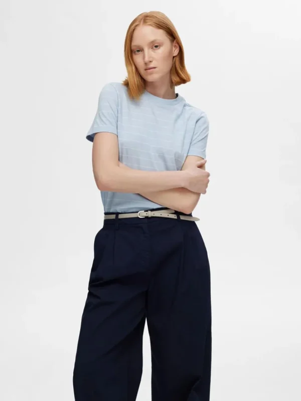 SELECTED RANDIG BOMULL T-SHIRT Blue Cheap