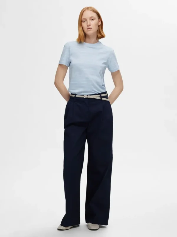 SELECTED RANDIG BOMULL T-SHIRT Blue Cheap