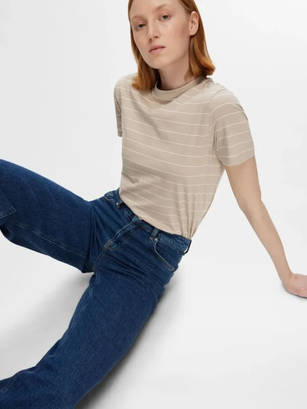 SELECTED RANDIG BOMULL T-SHIRT Beige Flash Sale