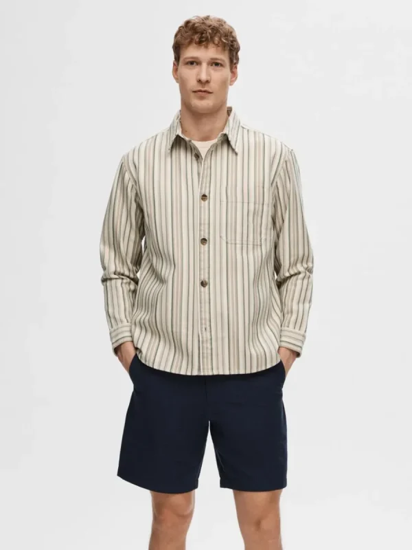 SELECTED RANDIG BOMULL ÖVERSKJORTA Beige Sale