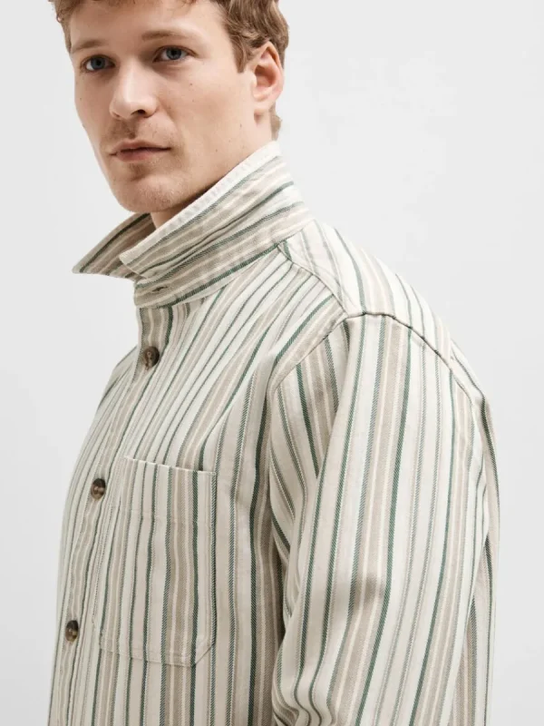 SELECTED RANDIG BOMULL ÖVERSKJORTA Beige Sale