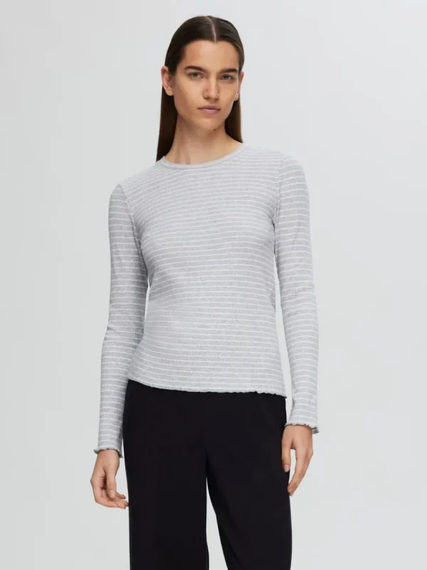 SELECTED RANDIG LÅNGÄRMAD T-SHIRT Grey Clearance