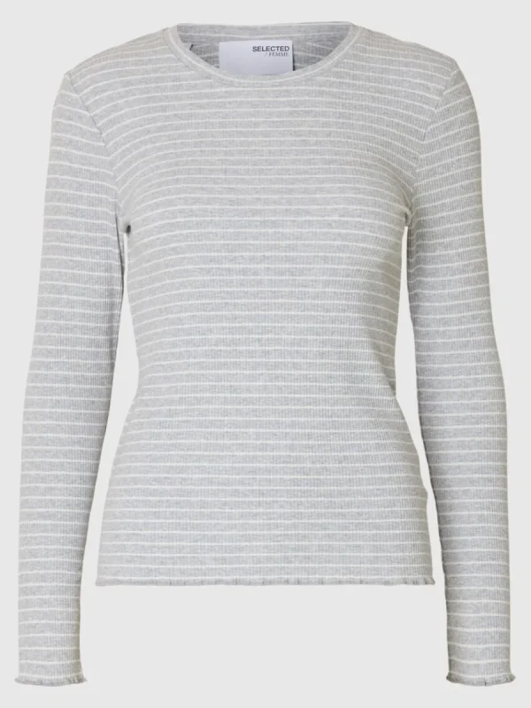 SELECTED RANDIG LÅNGÄRMAD T-SHIRT Grey Clearance
