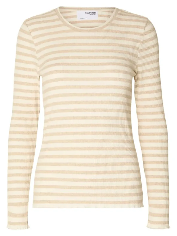 SELECTED RANDIG LÅNGÄRMAD T-SHIRT Beige Discount