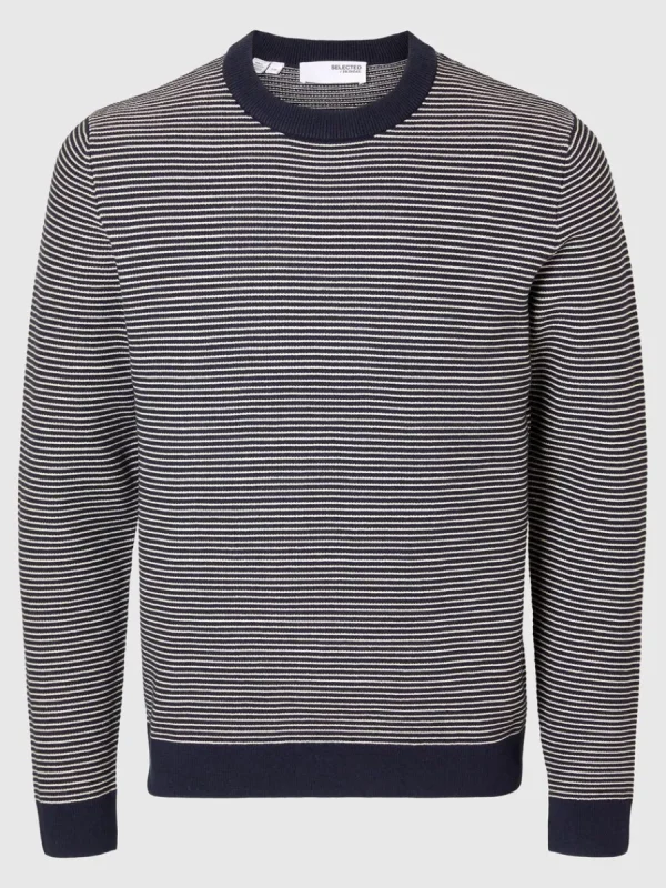 SELECTED RANDIG RUNDRINGAD STICKAD TRÖJA Blue Clearance