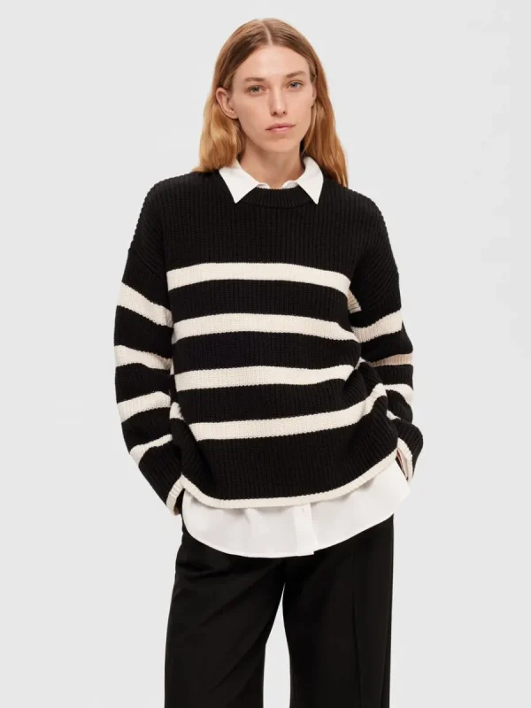SELECTED RANDIG STICKAD TRÖJA Black Hot