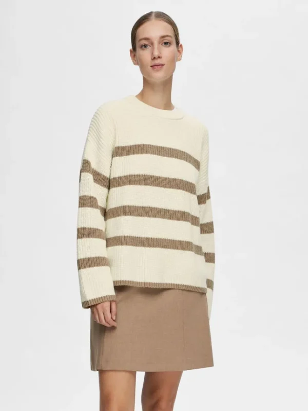 SELECTED RANDIG STICKAD TRÖJA Beige Best Sale
