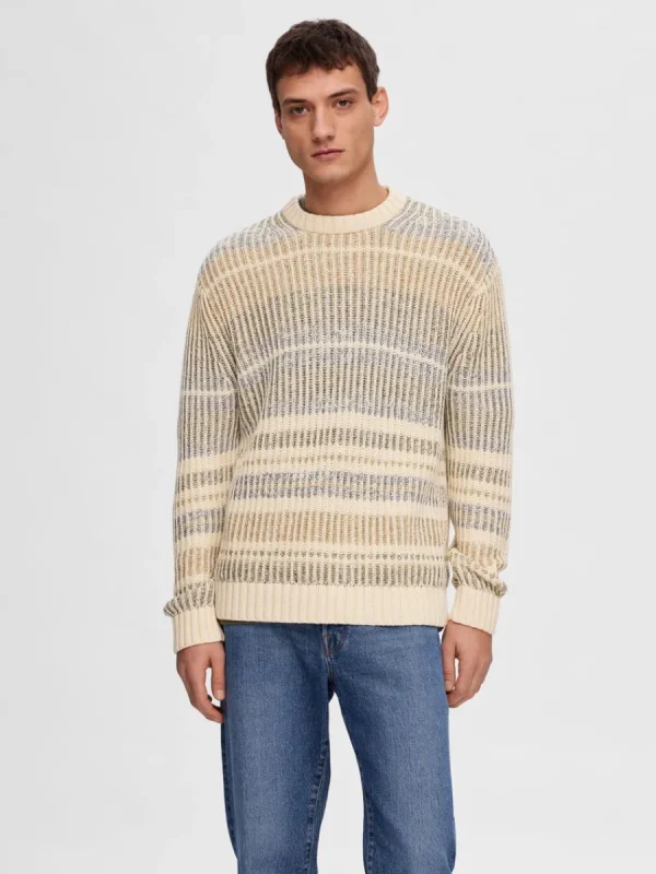SELECTED RANDIG STICKAD TRÖJA Beige Sale