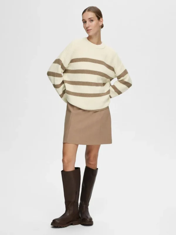 SELECTED RANDIG STICKAD TRÖJA Beige Best Sale