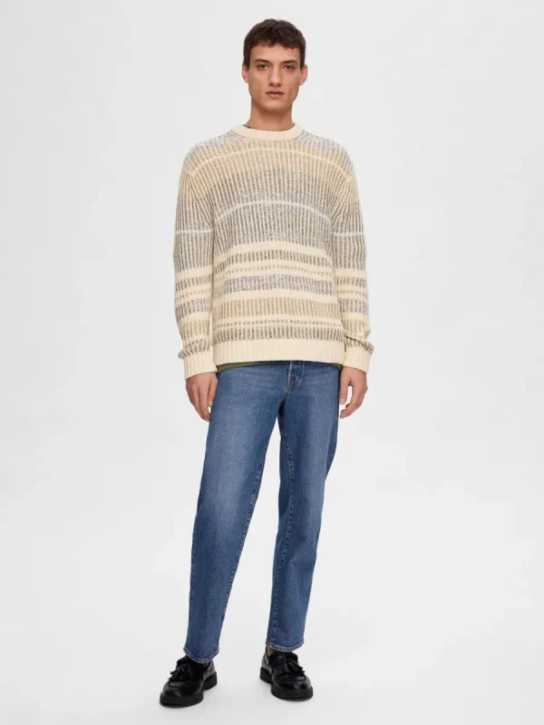 SELECTED RANDIG STICKAD TRÖJA Beige Sale