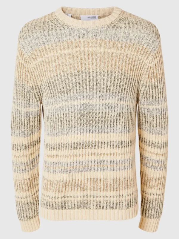 SELECTED RANDIG STICKAD TRÖJA Beige Sale