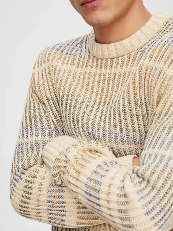 SELECTED RANDIG STICKAD TRÖJA Beige Sale