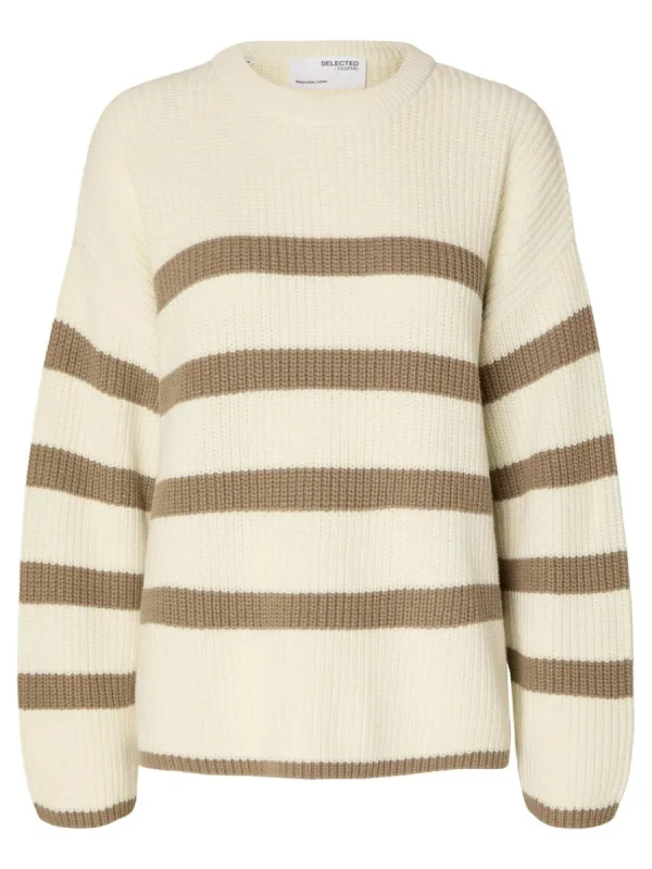 SELECTED RANDIG STICKAD TRÖJA Beige Best Sale