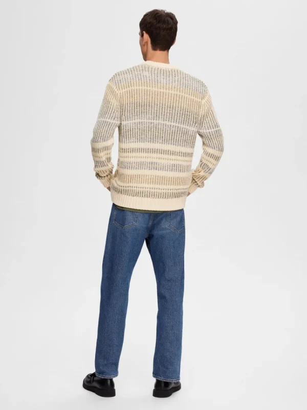 SELECTED RANDIG STICKAD TRÖJA Beige Sale