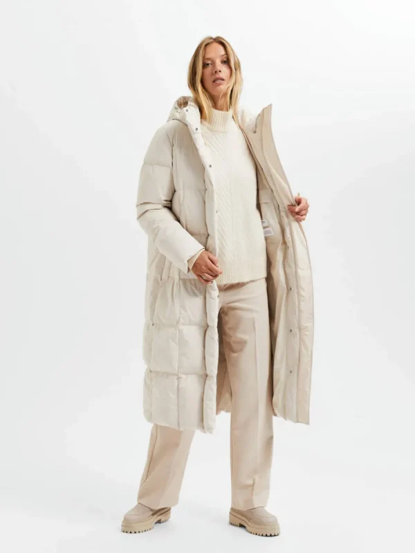 SELECTED RE:DOWN® LÅNG MODELL PUFFERJACKA Beige Cheap