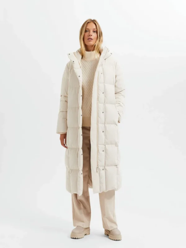 SELECTED RE:DOWN® LÅNG MODELL PUFFERJACKA Beige Cheap