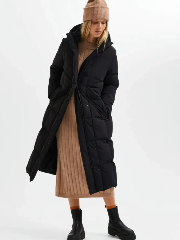 SELECTED RE:DOWN® LÅNG MODELL PUFFERJACKA Black Sale