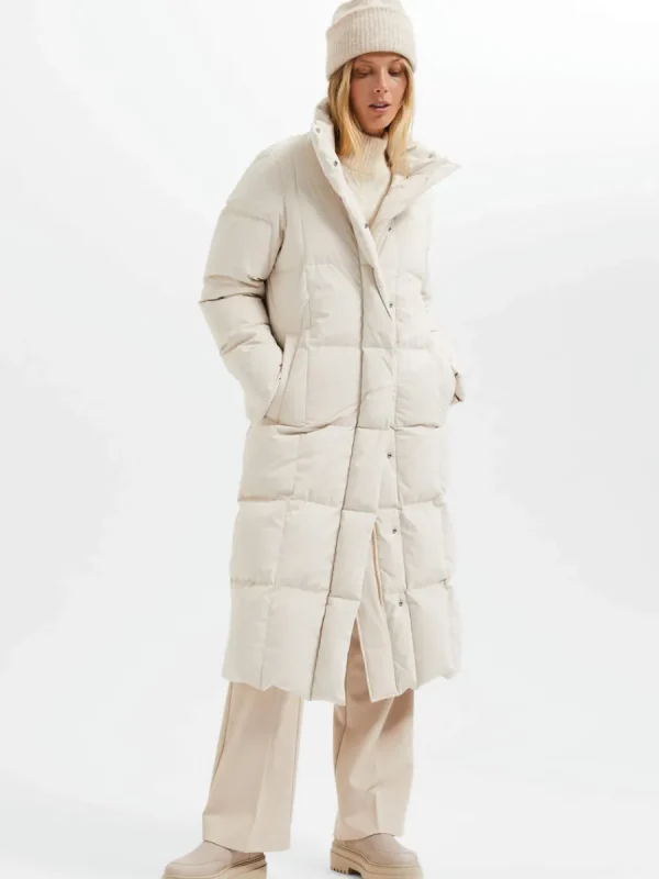 SELECTED RE:DOWN® LÅNG MODELL PUFFERJACKA Beige Cheap